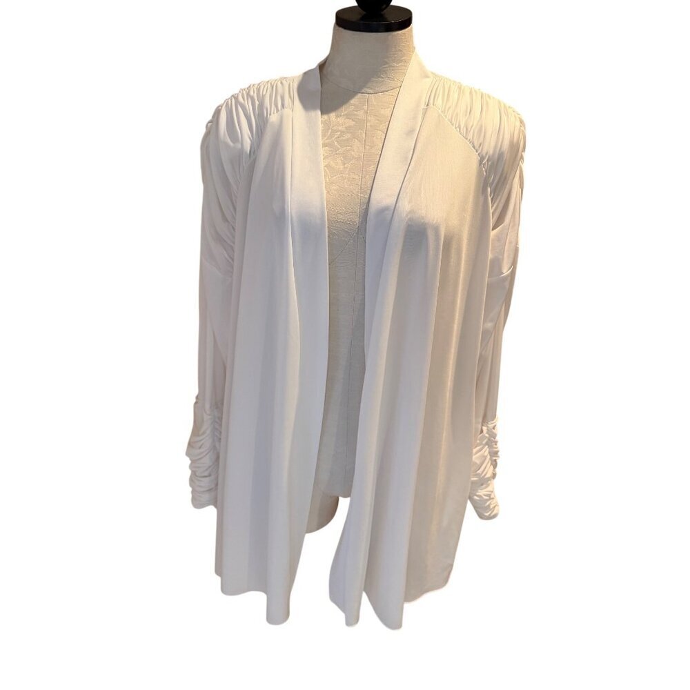 Oscar De La Renta for I Magnin Womens 70s Cardigan Size L White Ruched Lounge